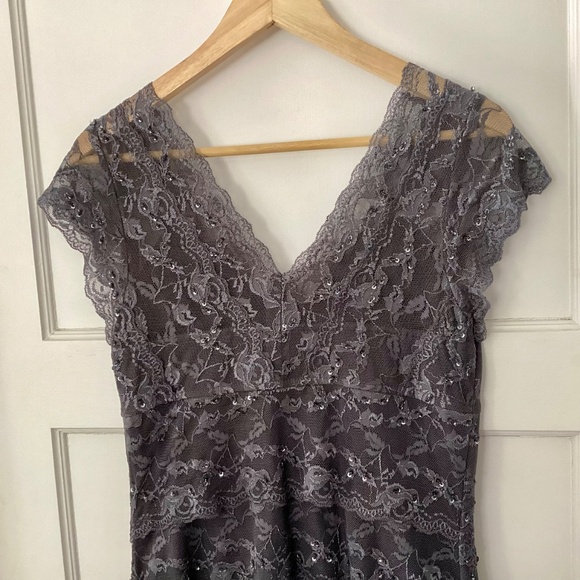 Blu Sage Y2K Prom Cocktail Dress Sz 10 Gray Sheer Lace Sequins Sleeveless Fairy - Picture 8 of 10
